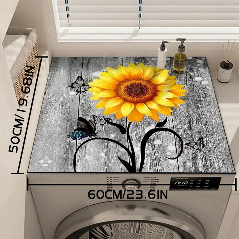 Flowers Washer Dryer Dust Cover Mat For Top Washing Machine Dust Cover Pad Fast Drying Absorbent Mat Top Protector