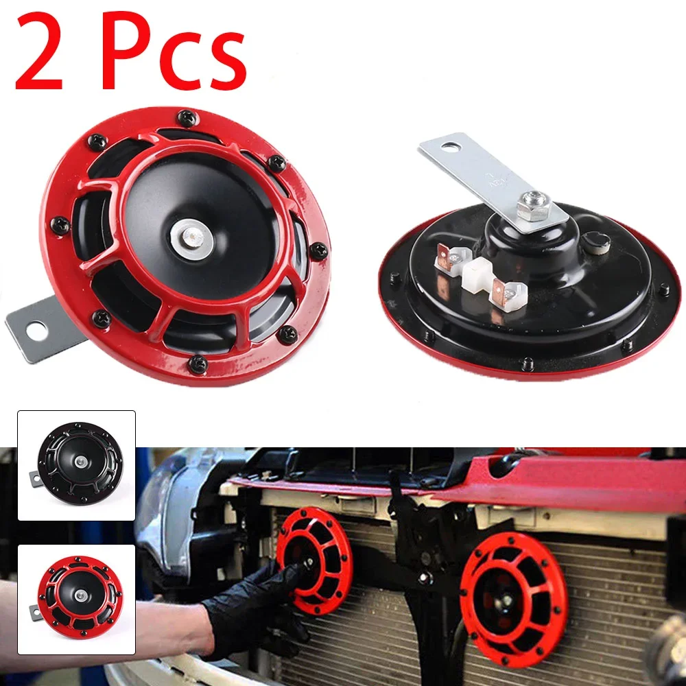 2Pcs/set Red Hella Super Loud Compact Electric Blast Tone Air Horn Kit 12V 115DB Car Disc Horn For Motorcycle Car Accessories