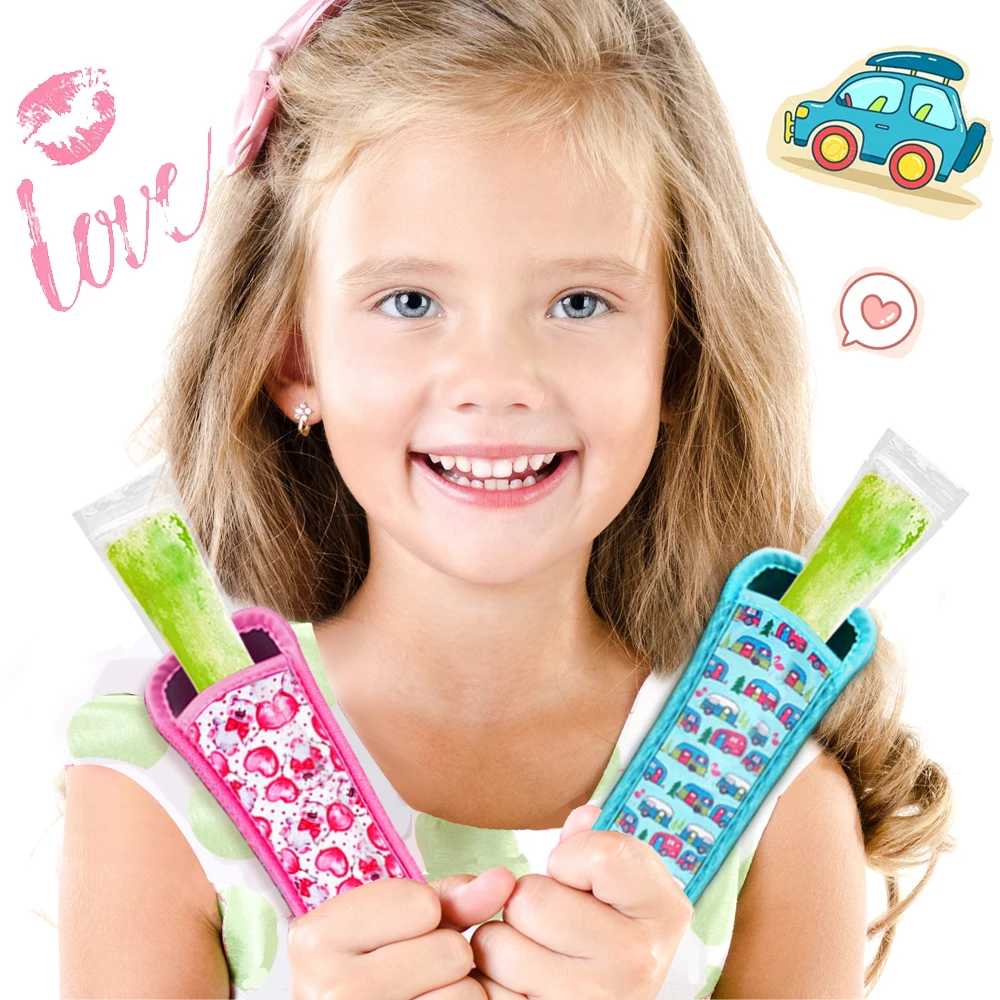 Popsicle Cover Icy Pole Holder Ice Cream Stick Covers Cartoon Pattern Anti Melting Non Freezing Hand Ice Stick Protective Cover popsicle holder