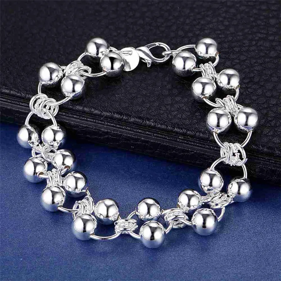 

New 925 Sterling Silver Bracelets for Women geometry beads Chain Fashion classic Wedding Party Christmas Gifts fine Jewelry