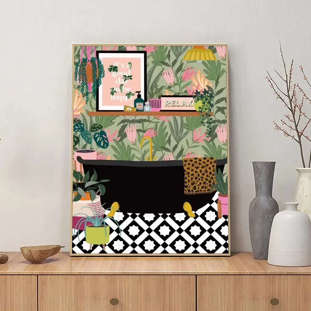 Description Picture 6 of item1pc Botanical House Plants Boho Retro Vase Leaves  Poster Paper Print Home Bedroom Entrance Bar Cafe Art Painting Decoration