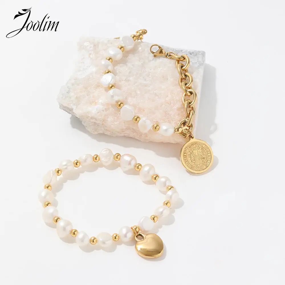 

Joolim Jewelry High End PVD Wholesale Fashion Elegant Natural Pearl Beads String Stainless Steel Bracelet for Women