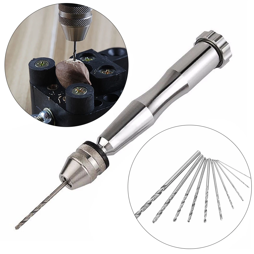 Mini Hand Drill With Keyless Chuck+10Pcs HSS Drill Bits For Epoxy Resin Jewelry Making DIY Wood Craft Handmade Tools round hand shape decorative handmade silicone mold suitable for epoxy resin diy craft pendants jewelry making