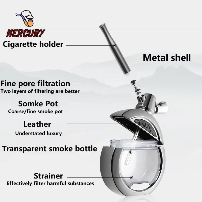 MERCURY Double Filter Water Smoking Pipe Zinc Alloy Hookah Set For Men and Women Dry Herb Grass Tobacco Pipes tobacco pipe,herb smoking pipe,smoking pipe,hookah water pipe