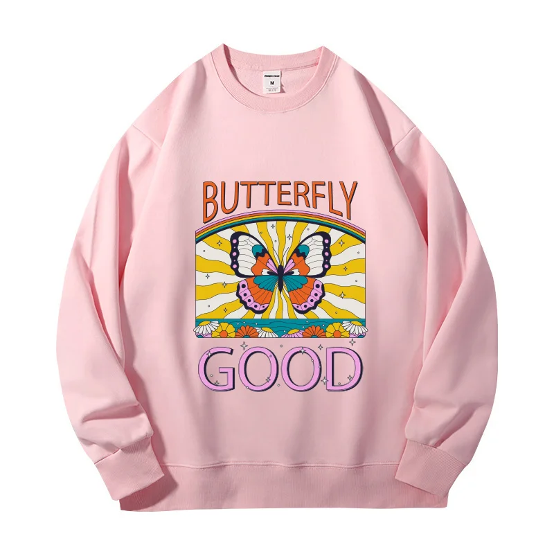

STSVZORR Long Sleeve Round Neck Pullover Woman Clothing Top Cute Clothes Harajuku Pullovers Y2k Vintage Pink Women's
