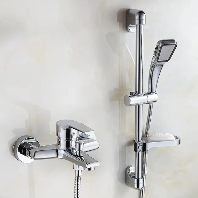 Zinc alloy basin faucet, chrome wall mounted hot and cold water double spout mixer tap for bathroom shower sink bathtub 1