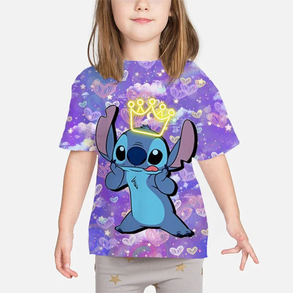 

Disney 2024 Summer Stitch Animation Original 3D Printed T-Shirt Tops Boys Girls Loose Fun T-Shirts Street Casual Children's T-Sh