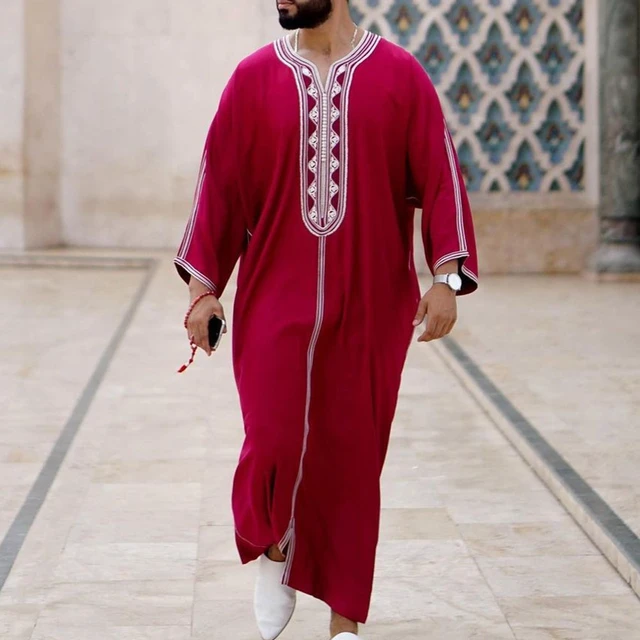 Men V Neck Long Sleeve Maxi Dress Full Length Casual Kaftan Robe Muslim Gown  Loose Long Sleeve Vintage Arab Ethnic Islamic Dress - AliExpress