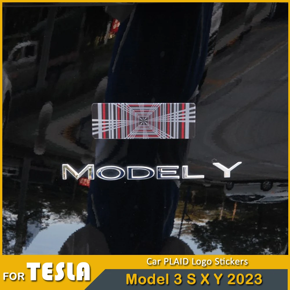 YHCDSEA Model 3 Y Automotive 3D Alloy Plaid Badge Sticker Mark Car Emblem  Plaid Badge Decor Compatible for Tesla Model 3 YXS (Black Red)