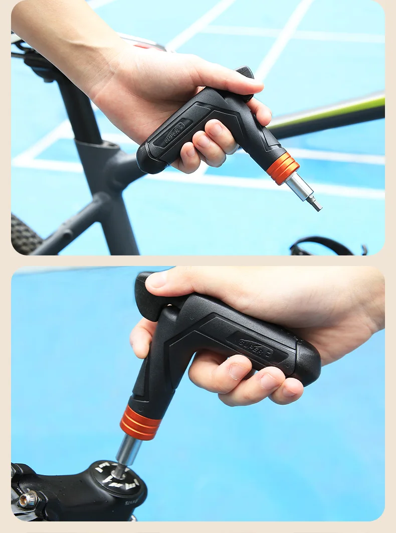 Super B Fahrrad-Reparaturwerkzeug Daumenverstellbarer Drehmomentschlüssel 4 / 5 / 6 Nm Inklusive Sechskant 3/4/5/6mm/T25 Ergonomischer L-förmiger Griff – Detail 9