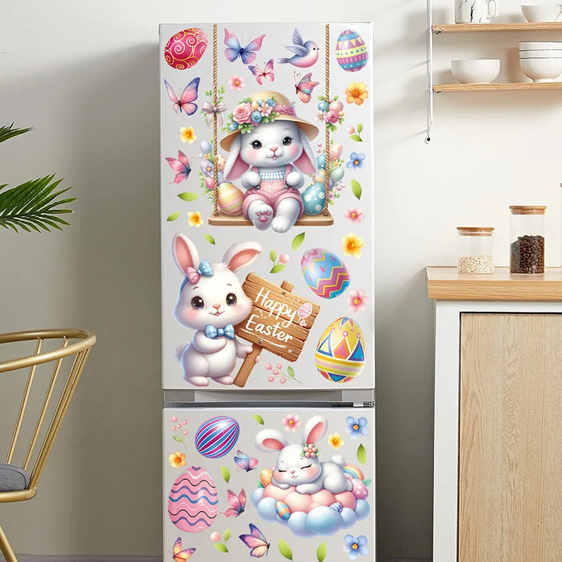 6Pcs Easter Window Stickers Double Sided Printed PVC Electrostatic Home Decor Glass Decals Reusble Easter Party Decorations