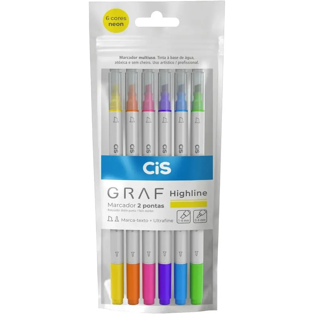 Marca Texto 2 Pontas Graf Highline Lápis De Cor 6 Cores Escolares E