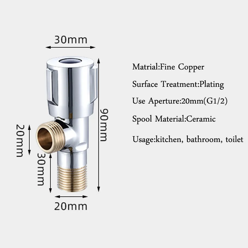 Copper Angle Stop Valve Hot and Cold Water Stop Valve Quick Open Faucet Valve for Bathroom Kitchen Toilet Sink 1/2