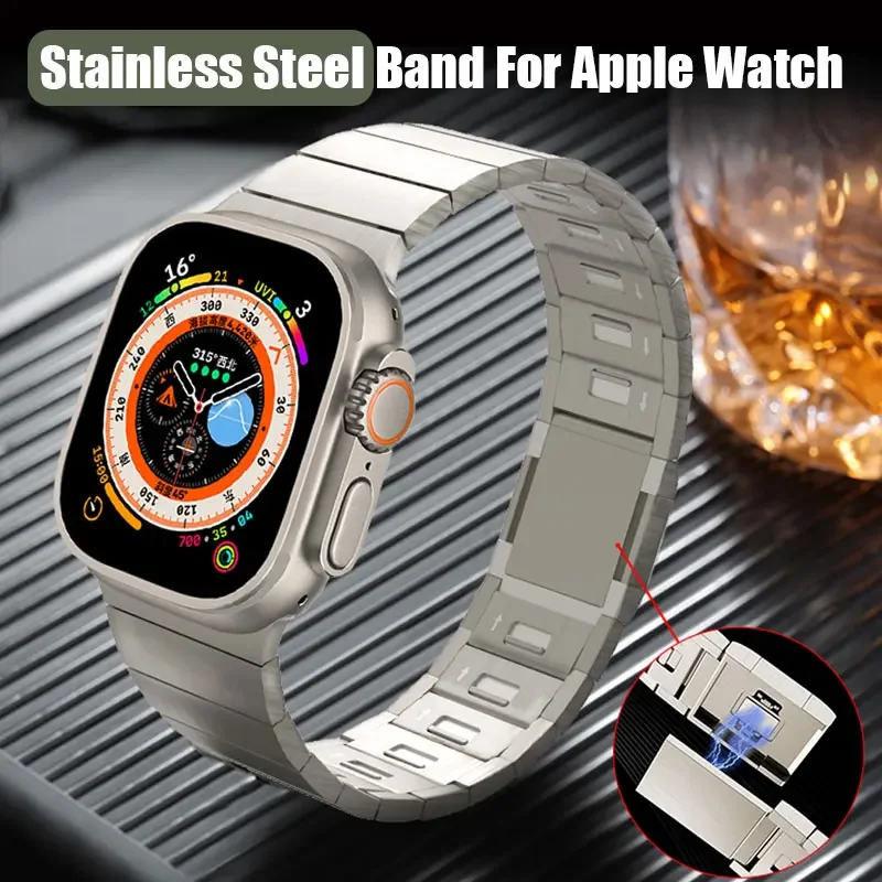 

Stainless Steel Band for Apple Watch Ultra 2 Strap 49mm 45mm 44mm Slide Remove Magnetic Buckle Correa Bracelet Series9 8 7 6 SE5