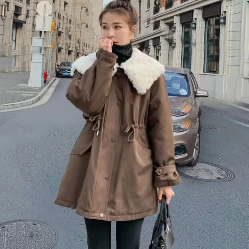 

Женские куртки, зимнее новое пальто, теплые парки, одежда из овечьей шерсти, пальто в Корейском стиле, Повседневная мода 2023 O100