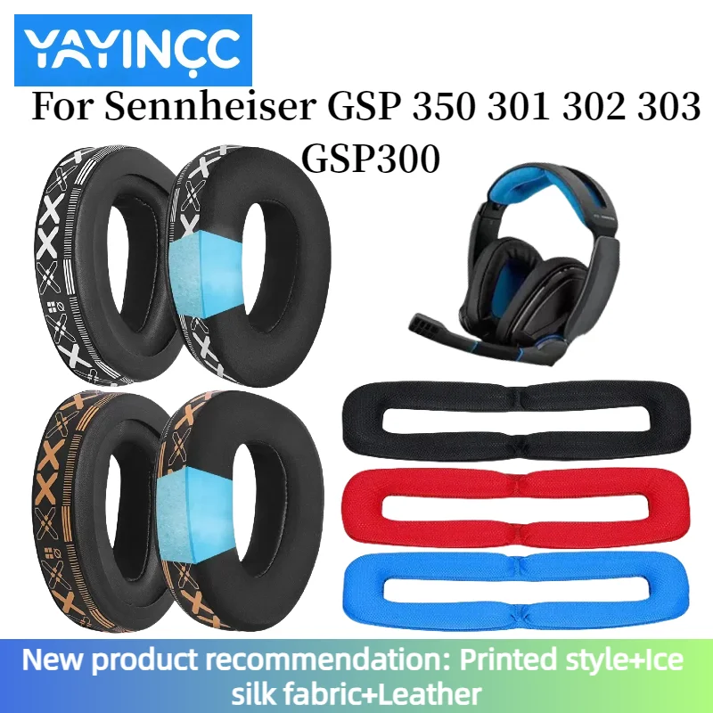 YAYINCC Ersatz-Ohrpolster aus bedrucktem Eisseidenstoff für Sennheiser GSP300 GSP301 GSP302 GSP303 GSP350 GSP370 GSP Kopfhörer