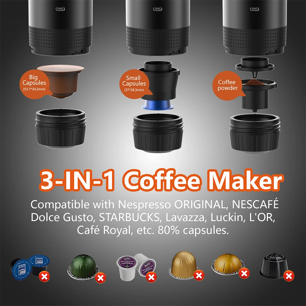 Electric Coffee Machine Travel Handy 3 In1 Espresso Portable Coffee Espresso Mak