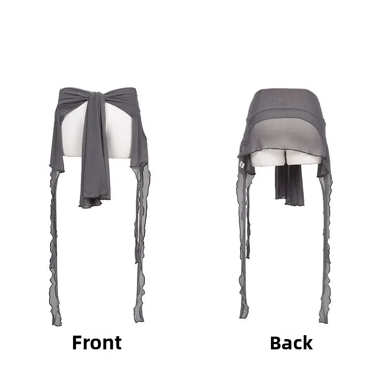 Gray tassel mesh waistband