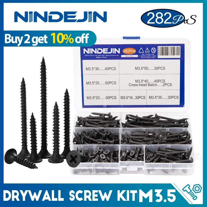 282pcs/set Drywall Screw M3.5 Wood Screws Counter Sunk Flat Head