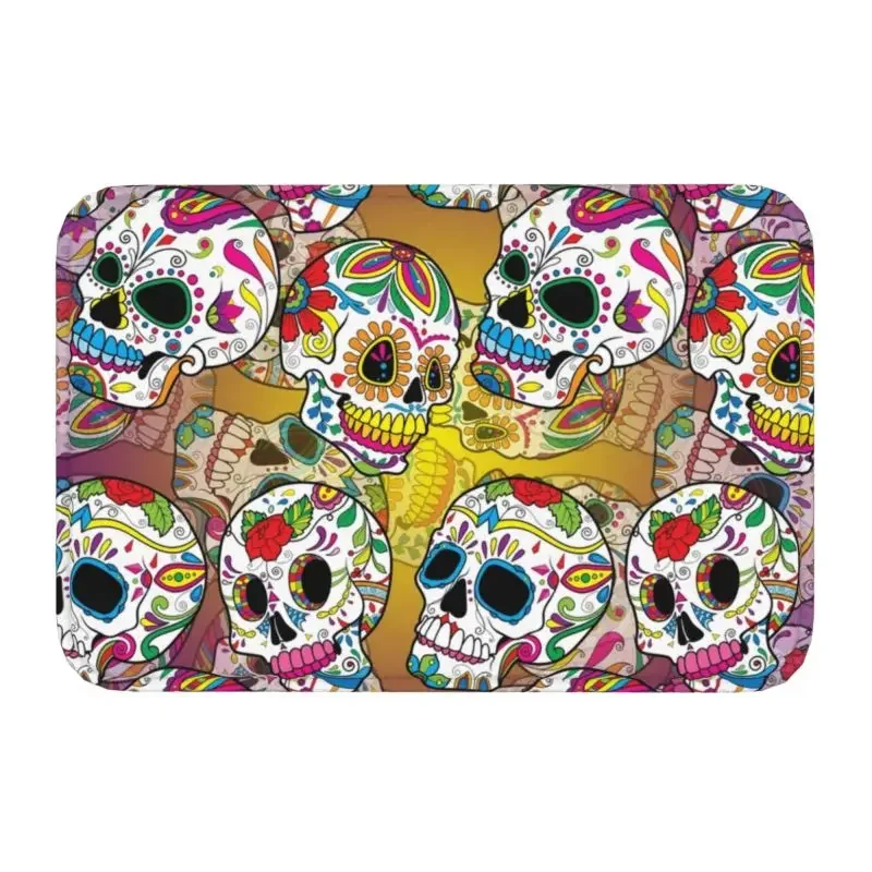 

Mexican Sugar Skulls Day Of The Dead Doormat Anti-Slip Bath Kitchen Mat Living Room Floor Door Entrance Carpet Rug