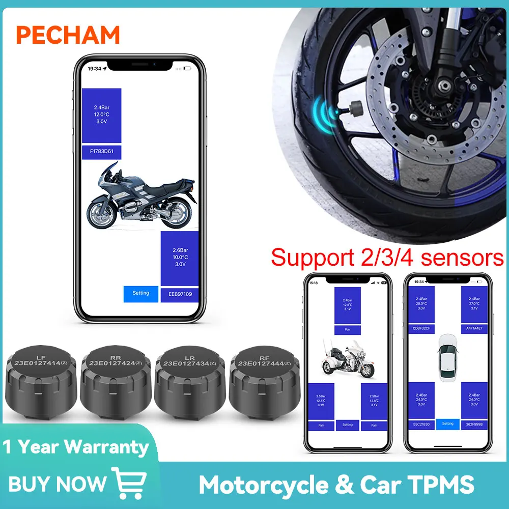 

Motorcycle TPMS Bluetooth Tire Pressure Sensors Tyre Pressure Monitoring System External Sensor Android/IOS Car Autobike Scooter