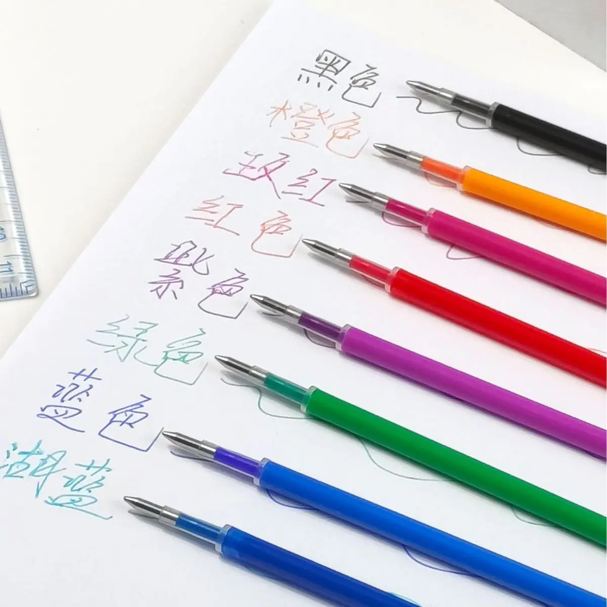 8 개/대 지울 수있는 젤 펜 리필 0.5mm 총알 팁 블루 블랙 레드 잉크 리필 막대 8 색 쓰기 드로잉 그림 빨 수있는 손잡이