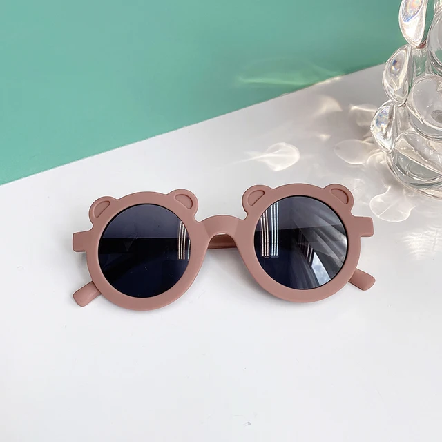 2021 Boy Girl Cute Cartoon Bear Shape Fashion Round Sunglasses Children Vintage Sunglasses UV Protection Classic Kids Eyewear Khaki bear