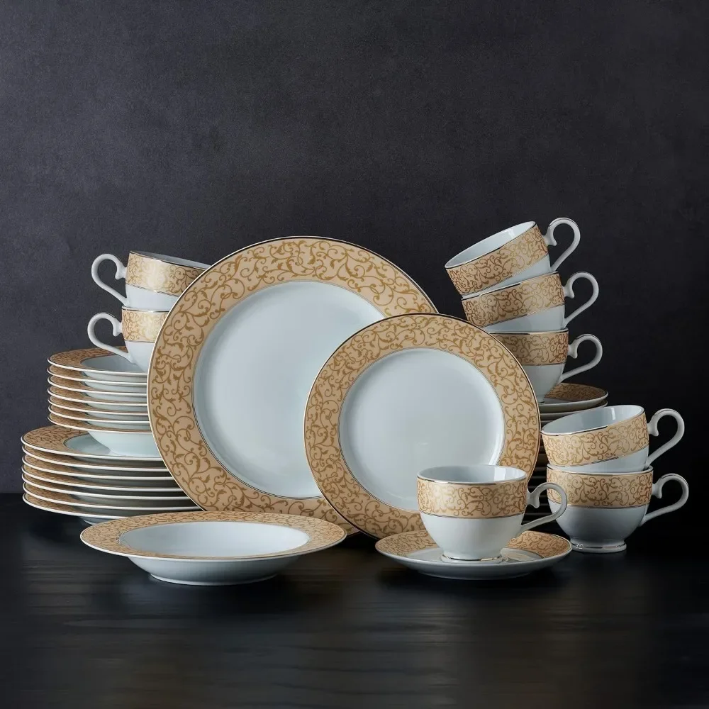 

Dish 40-Piece Dinnerware Set Plate Set Luxury Parchment Plates Dinner Sets Kitchen Tableware Ceramic Dishes to Eat Food Dining