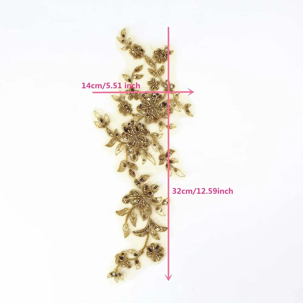1 Pair Beaded Embroidery Sequin Lace Applique Golden Sew On Flower Fabric  Collar Patch Motif Wedding Gown Dress Bridal DIY Craft - AliExpress 15