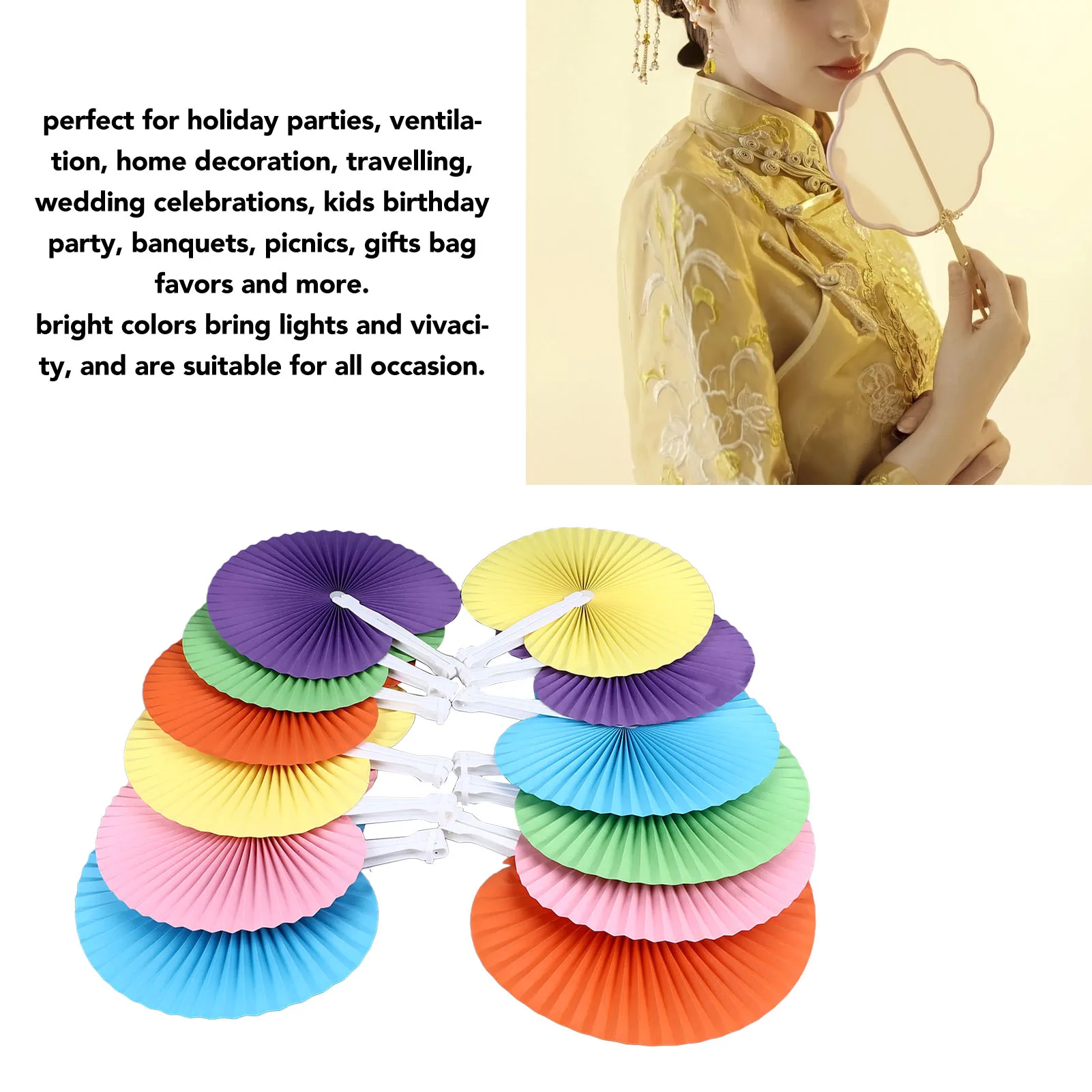 12Pcs Handheld Paper Fans Different Colors Light Durable Wrinkle Resistant Folding Handheld Fans For Travel Outdoor