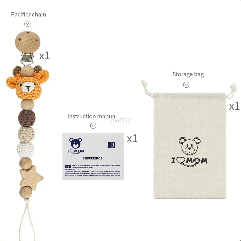 Pacifier Chain Cartoon Bunny Pacifier Chain Clip Wood Crochet Bear Teething Chain Baby Teether Soother Holder Newborn Chew Toys Pacifier Clips