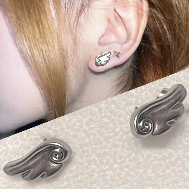 Y2K Wings Earrings Vintage Frosted Angel Ear Stud for Women Fashion Creativity Wings Earrings Korean Jewelry Accessories Gifts 1