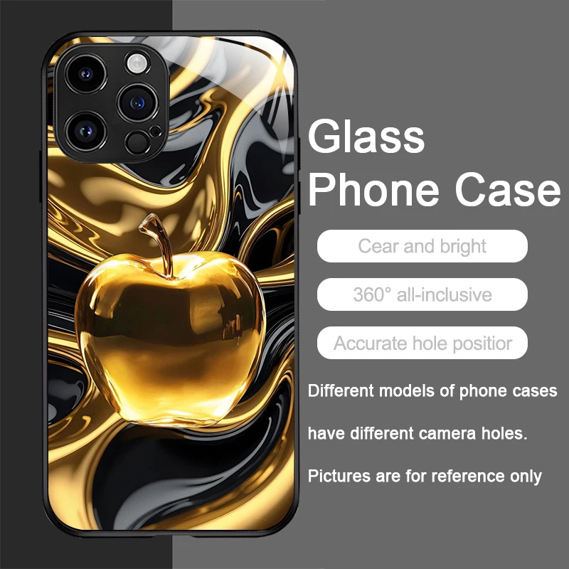 Golden Apple Tempered Glass Hard Protective Phone Case