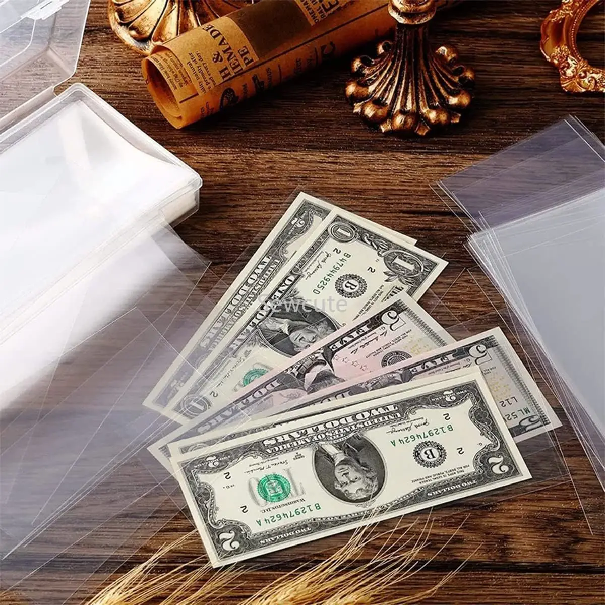 CAXUSD 50 Sacchetti Protettivi Trasparenti Per Banconote - Buste In Plastica Per Collezione Di Valuta, Dimensioni 18x8 Cm, Custodie Per Banconote E Francobolli - 3