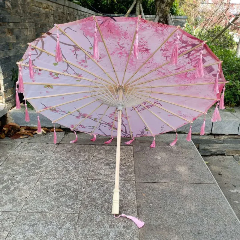 Satin Cloth Umbrella for Women, Tassel Umbrella, Chinese knot Pendant, Oil Paper Umbrella, Photography Props, Classical Pendant