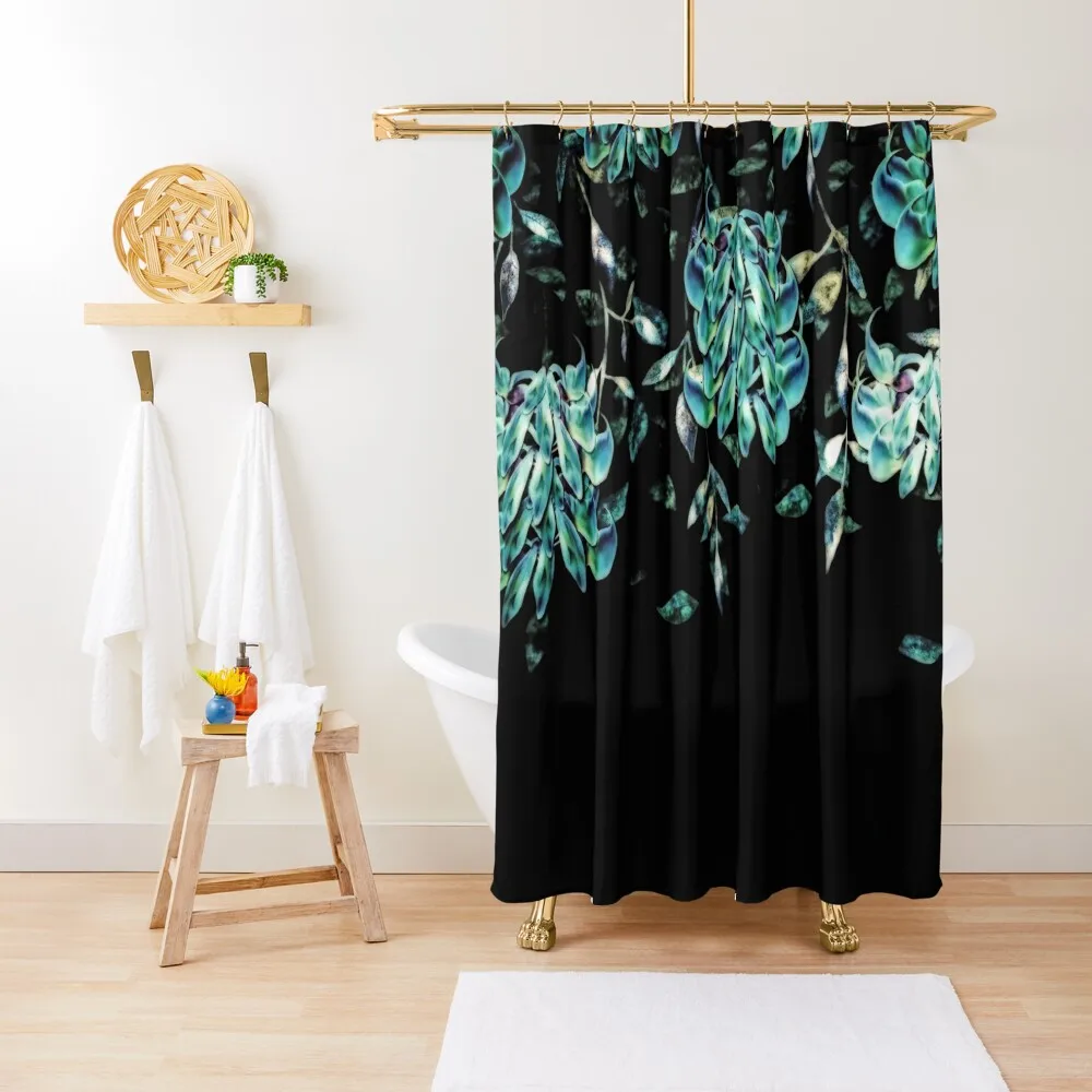 

Jade Vine Black and Teal Tropical Floral Print Shower Curtain Shower Waterproof Anime Shower In The Bathroom Curtain