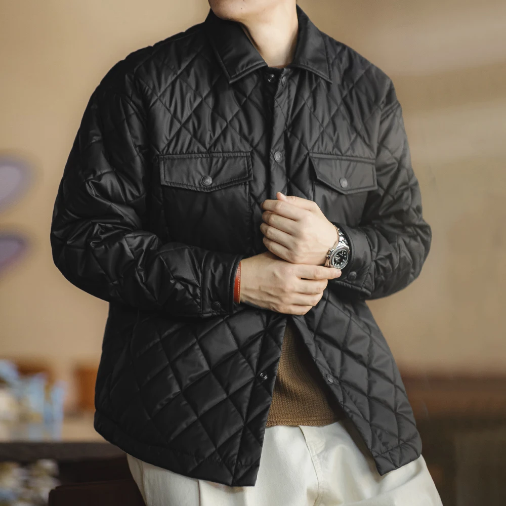 Maden Retro Loose Fit Cotton-padded Coat Quilted Diamond Grid Jacket Collar Warm Versatile Men's Outerwear Autumn and Winter cotton jacket