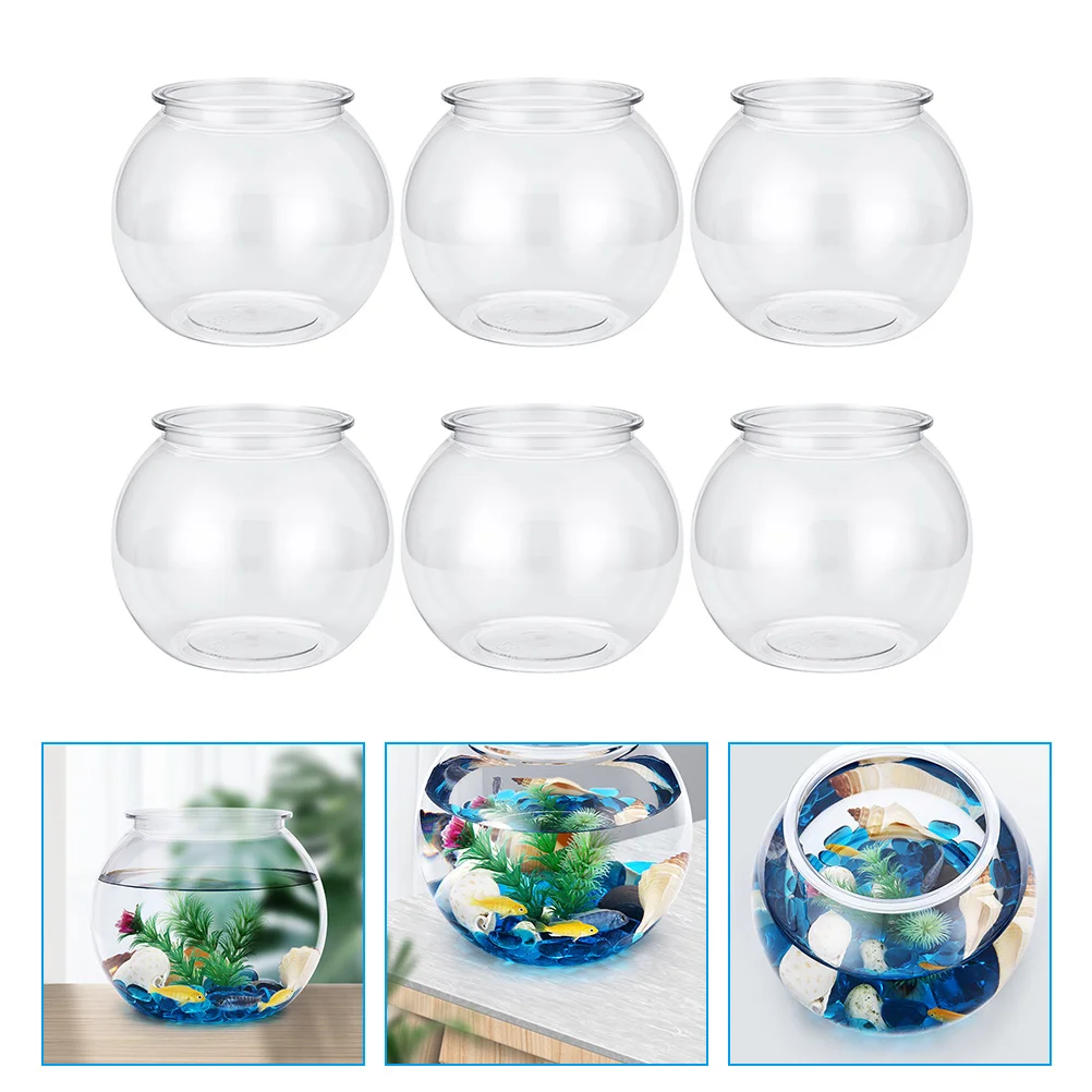 

6Pcs Transparent Fish Bowls Anti-falling Fish Tanks for Home Office Plastic Round Aquarium
