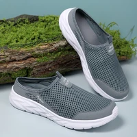 Plus size 39- 47 Summer Men Half Slippers Lightweight Casual Shoes Outdoor Male Flat Slippers Anti-slip Mesh Slip on Loafers