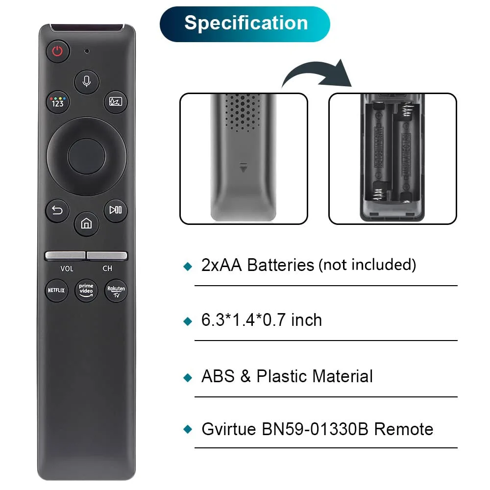 BN59-01330B 삼성 스마트 TV용 음성 원격 제어 LED QLED 4K 8K UHD HDR 곡선형 Netflix, Prime Video, Rakuten TV 버튼