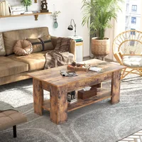 Lift Top Coffee Table with Hidden Compartment, Rising Tabletop Dining Table with Storage Shelf, Pop Up Coffee Table for Home 2