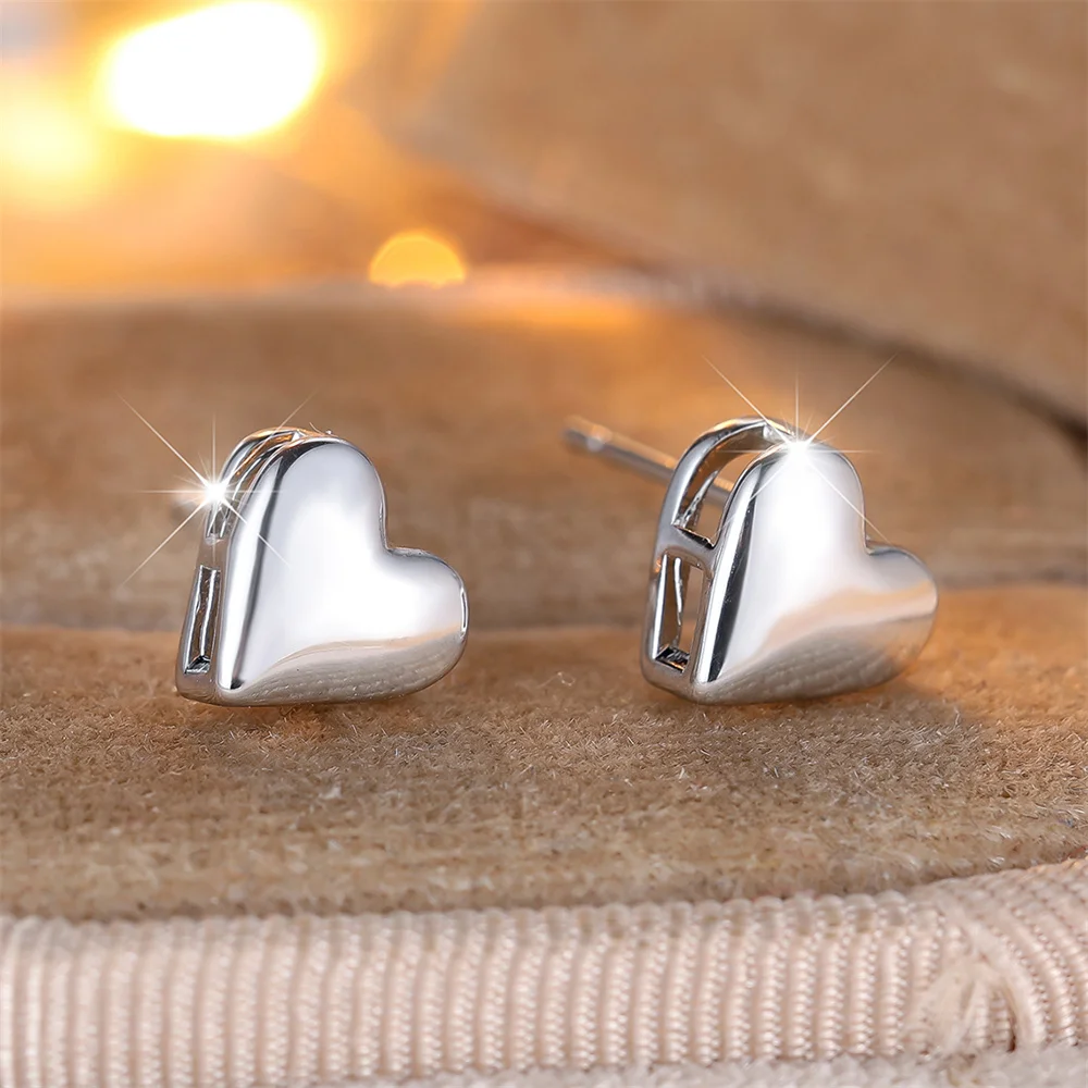 Trendy Love Heart Smooth Metal Stud Earrings For Women Vintage Fashion Gold Silver Color Minimalist Jewelry Wedding Party Gifts