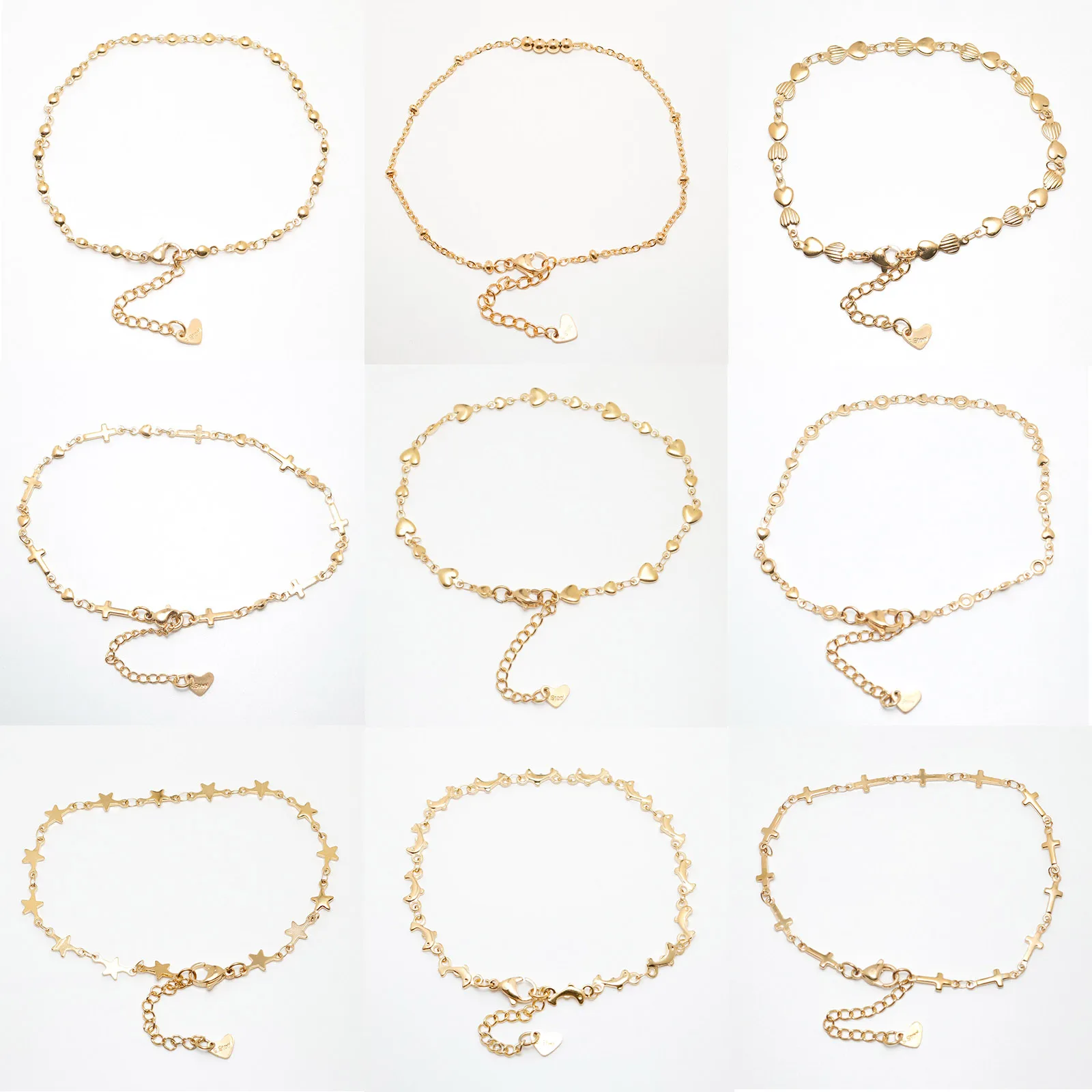 

1pc 304 Stainless Steel Anklet Gold Color Link Cable Chain Heart Star Anklet Bracelet On Foot Women Barefoot Jewelry 22cm Long