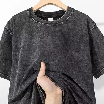 Men's Summer T-shirt 230G Heavy Cotton Vintage Washed T-Shirts Oversized Short Sleeve Loose Streetwear Short Sleeve Tops Tee