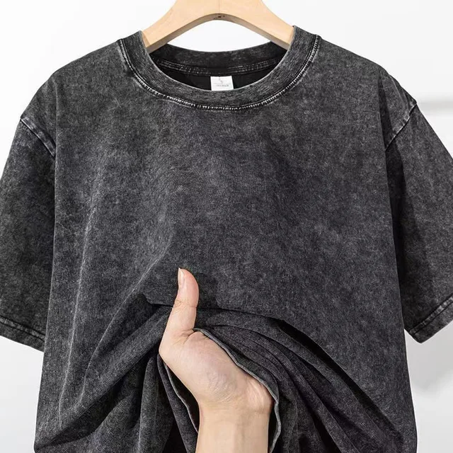 Men's Summer T-shirt 230G Heavy Cotton Vintage Washed T-Shirts Oversized Short Sleeve Loose Streetwear Short Sleeve Tops Tee 1