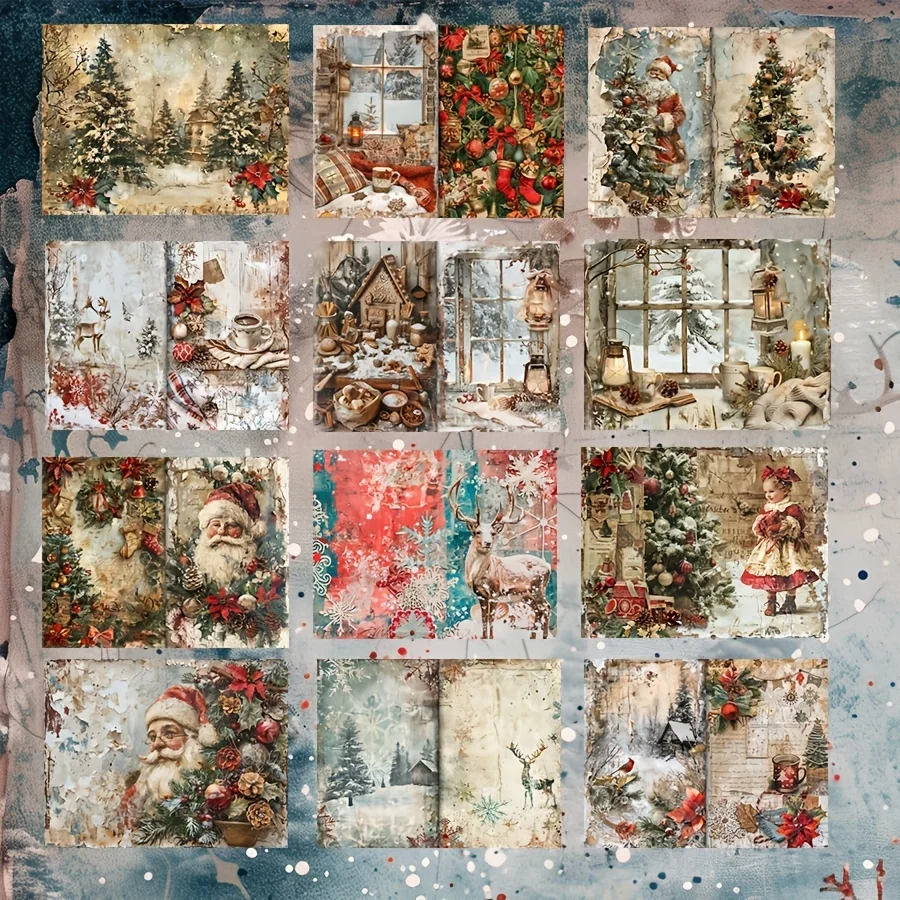 JAIIMAN 52pcs Card and Sticker Christmas Eve Santa Claus Xmas Tree Patterns for Holiday Flag DIY Bottle Junk Journal Scrapbook stickers scrapbooking supplies journal tools set