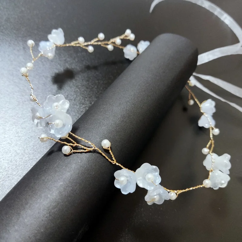 Pfirsich Schmetterling Perle Blume Haar Rebe Band Stirnband Tiara Für Frauen Braut Mädchen Hochzeit Braut Haar Zubehör Schmuck Rebe – Detail 23