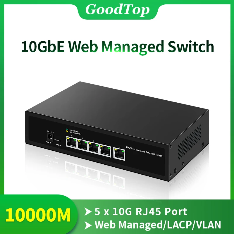 GoodTop 5 Port 10Gb Web Managed Network Switch 10000Mbps 10G Smart