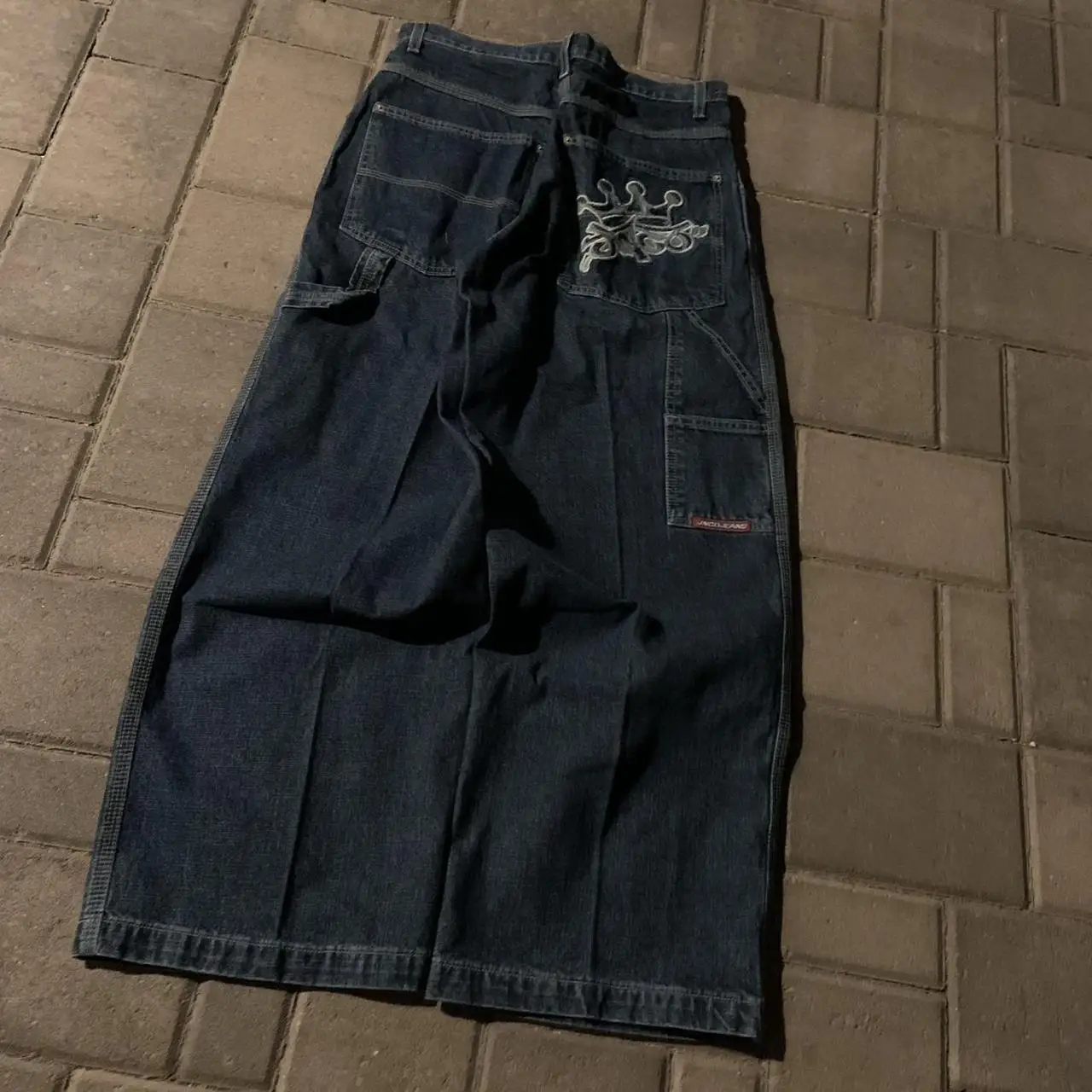Jnco 하라주쿠 힙합 크라운 자수 청바지, 레트로 블루, 헐렁한 청바지, 여성 패션, 캐주얼 하이웨이스트 와이드 레그 팬츠