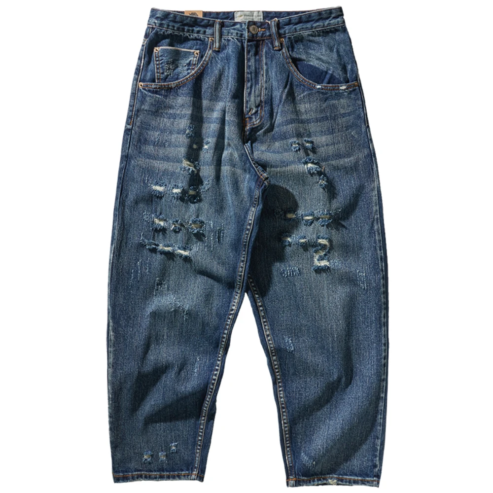 

Джинсы Red-ear jeans мужские тяжелые свободные прямые длинные брюки в стиле джинсов